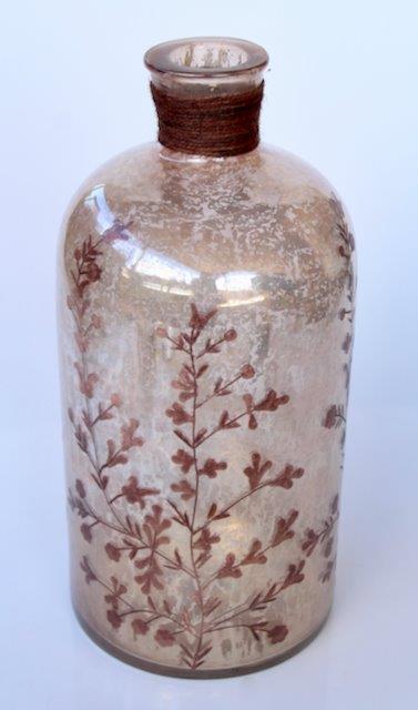 Antique Brown Etched Flower Glass Vase